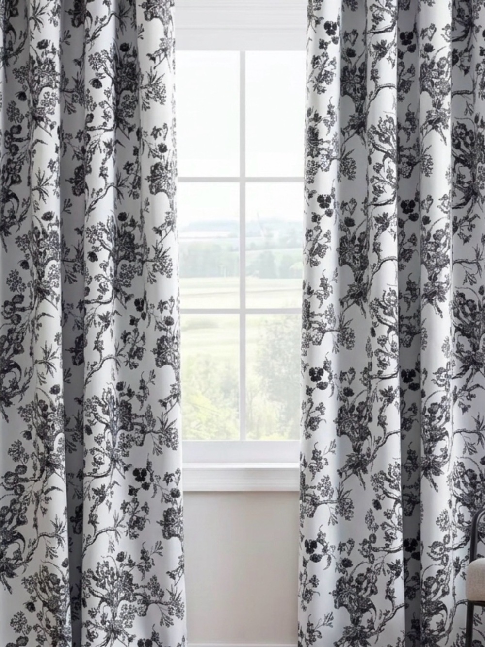 Floral Blackout Curtains -
2 Panels, 52Wx84" L, Black